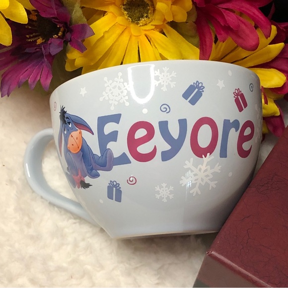 Disney Eeyore Oversized Light Blue Mug w/Snowflakes & Presents. - Picture 1 of 9